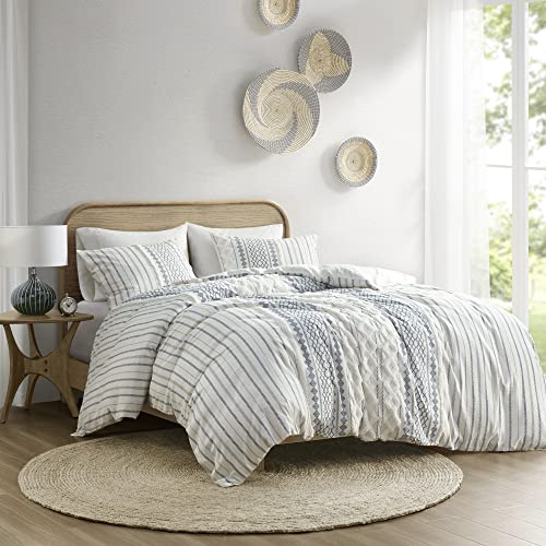 INK+IVY 100% Cotton Duvet Mid Century Modern Design, All Season Comforter Cover Bedding Set, Matching Shams, King/Cal King, Imani Chenille Navy