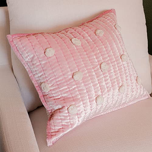 Crane Baby Pillow, Decorative Rectangle Velvet Nursery Pillow for Newborns, Pink, 12" x 16"