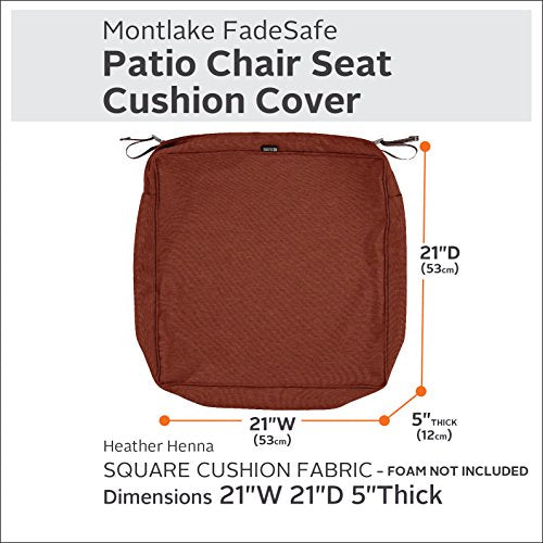Classic Accessories Montlake FadeSafe Water-Resistant 21 x 21 x 5 Inch Square Outdoor Seat Cushion Slip Cover, Patio Furniture Chair Cushion Cover, Heather Henna Red, Patio Furniture Cushion Covers