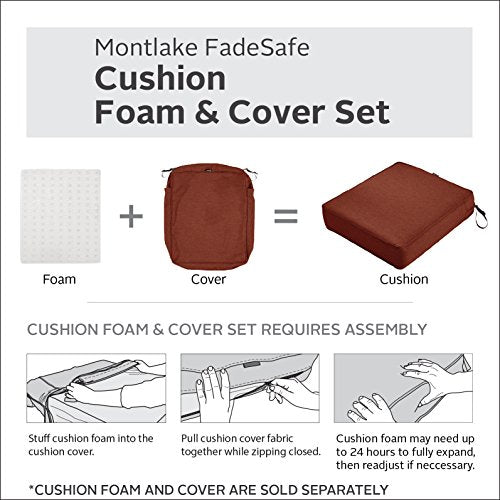 Classic Accessories Montlake FadeSafe Water-Resistant 21 x 21 x 5 Inch Square Outdoor Seat Cushion Slip Cover, Patio Furniture Chair Cushion Cover, Heather Henna Red, Patio Furniture Cushion Covers