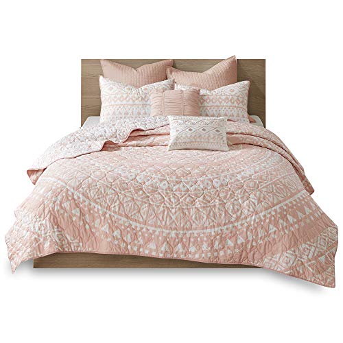 Urban Habitat Reversible Cotton Quilt Set-Luxe Stitching Design All Season, Lightweight Coverlet Bedspread Bedding, Matching Shams, Full/Queen(88"x92"), Larisa Medallion Blush