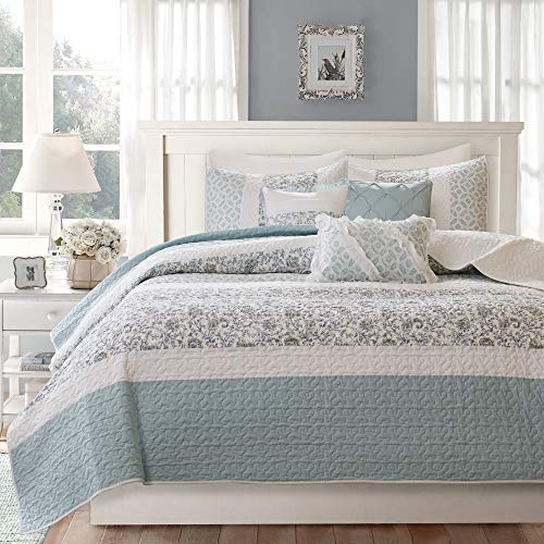 Madison Park MP13-2801 Dawn 6 Piece Cotton Percale Quilted Coverlet Set, Blue