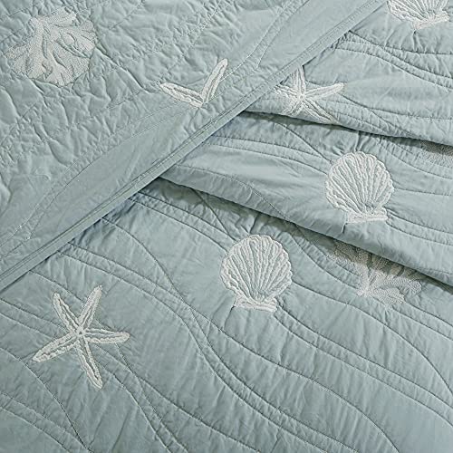 Harbor House Cotton Quilt Set - Modern Luxury Stitching Design, All Season, Lightweight Coverlet Bedspread Bedding, Shams, Queen(90"x90"), Seafoam 4 Piece