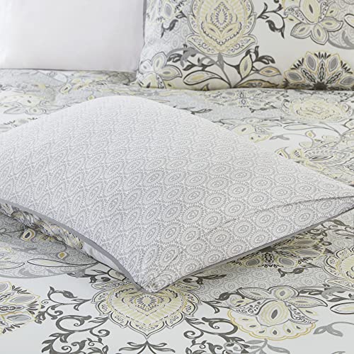 Madison Park Reversible Cotton Comforter Set, All Season Bedding, Matching Bed Skirt, Decorative Pillows, Cal King(104"x92"), Isla, Floral Medallion Yellow 8 Piece