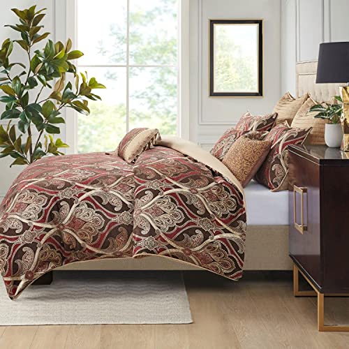 MADISON PARK SIGNATURE 9-Pcs Jacquard Comforter Set with Red Finish MPS10-489