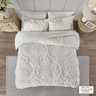 Madison Park Tufted Chenille 100% Cotton Duvet- Modern Luxe All Season Comforter Cover Bed Set with Matching Shams