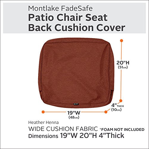 Classic Accessories Montlake FadeSafe Water-Resistant 19 x 20 x 4 Inch Outdoor Back Cushion Slip Cover, Patio Furniture Cushion Cover, Heather Henna Red, Patio Furniture Cushion Covers