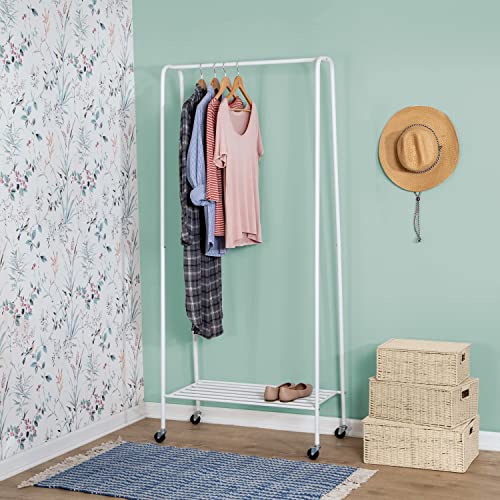 Honey-Can-Do Garment Rack with Shoe Shelf, Matte White GAR-09057 White