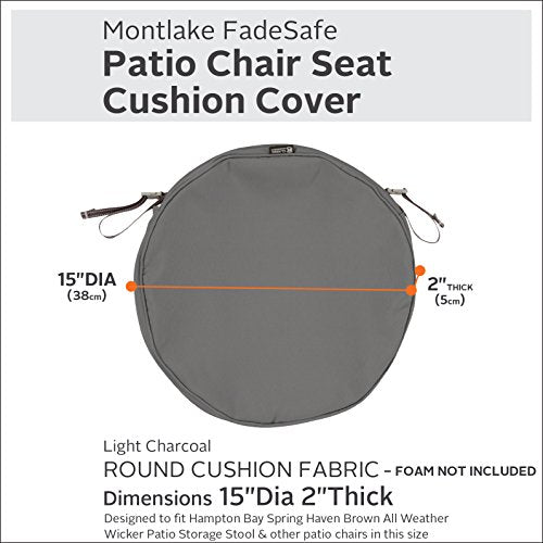 Classic Accessories Montlake FadeSafe Water-Resistant 15 x 2 Inch Round Outdoor Chair Seat Cushion Slip Cover, Patio Furniture Cushion Cover, Light Charcoal Grey