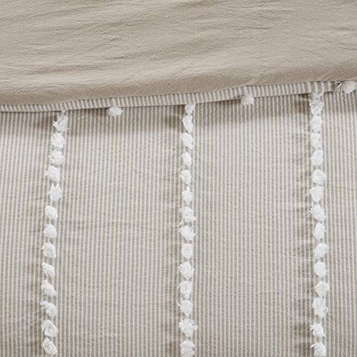 Harbor House Cotton Comforter Set - Trendy Tufted Textured Design, All Season Down Alternative Cozy Bedding with Matching Shams, Anslee Pom Pom Taupe Full/Queen(92"x96") 3 Piece
