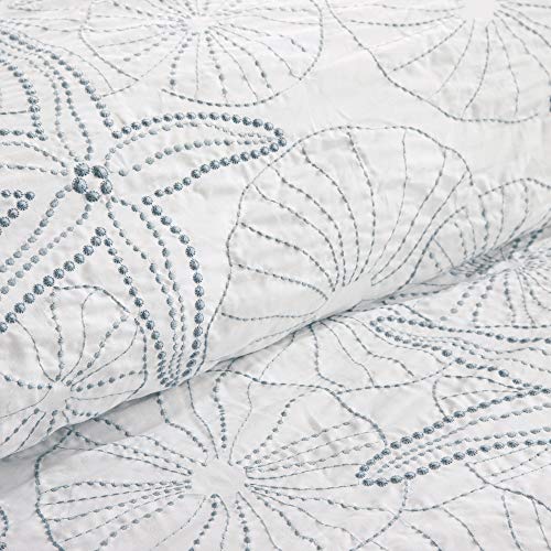 Harbor House Cotton Comforter Set - Coastal Oceanic Sealife Design, All Season Down Alternative Bedding with Matching Shams, Bedskirt, Maya Bay, Seafoam Blue Queen(92"x96") 4 Piece