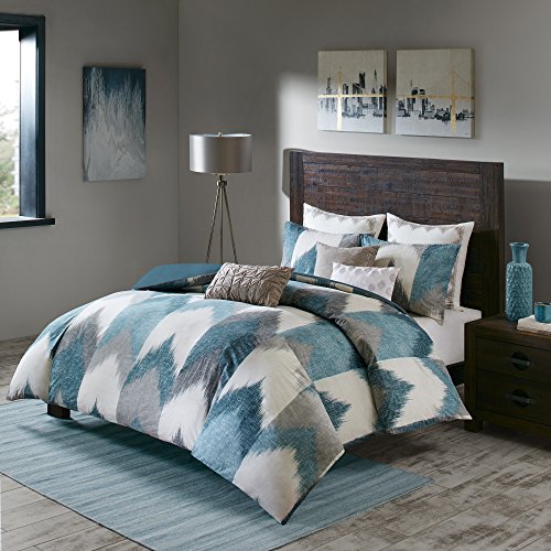 Alpine Cotton Comforter Set-Modern Cabin Lodge Chevron Design All Season Down Alternative Cozy Bedding with Matching Shams, Full/Queen, Aqua 3 Piece