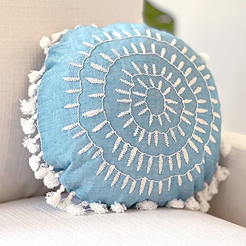 Crane Baby Pillow, Decorative Round Nursery Pillow for Newborns, Blue, 12" x 12"