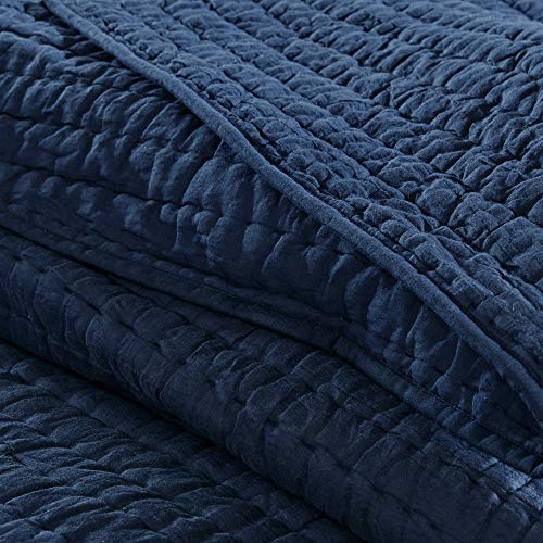 MADISON PARK SIGNATURE Serene Full/Queen Size Quilt Bedding Set - Navy Blue, Quilted – 3 Piece Bedding Quilt Coverlets – 100% Cotton Voile Bed Quilts Quilted Coverlet
