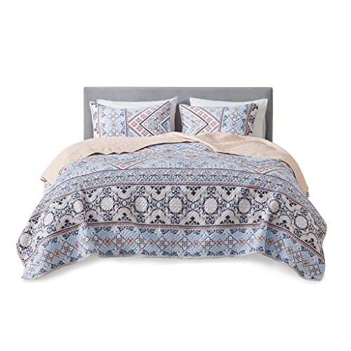 Madison Park Polyester Printed Coverlet Set in Blue and Blush Finish MP13-7723
