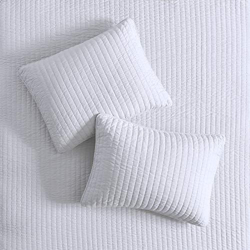 Madison Park Keaton Quilt Set-Casual Channel Stitching Design All Season, Lightweight Coverlet Bedspread Bedding, Shams, Twin/Twin XL, Stripe White, 2 Piece