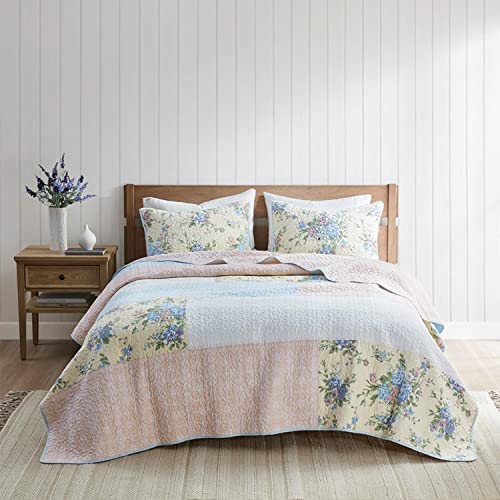 Madison Park Gretchen Cotton Printed Coverlet Set with Blush and Yellow Finish