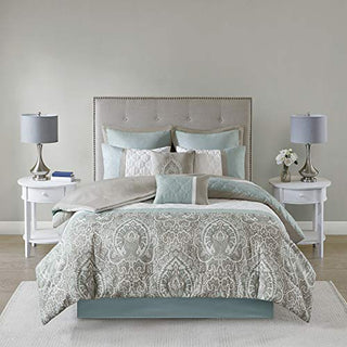 Cozy Comforter Set - Transitional Damask Design, All Season Down Alternative Bedding with Matching Shams