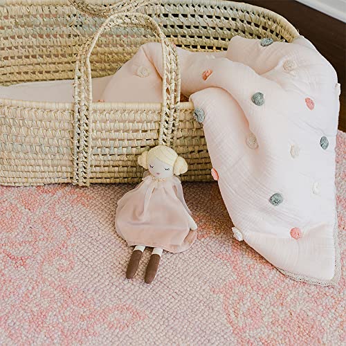 Crane Baby Blanket, Soft Cotton Pom Pom Nursery and Stroller Blanket for Boys and Girls, Light Pink, 36” x 36” (BC-100BL-1)