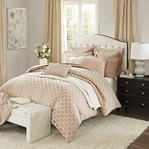 Madison Park Signature Romance Bed Comforter Duvet 2-in-1 Set Bed in A Bag – Ultra Soft Microfiber Bedroom Comforters, Queen(92"x96"), Pink Blush, Jacquard 8 Piece