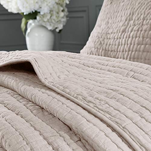 MADISON PARK SIGNATURE Serene 3 Piece Cotton Hand Quilt Set Coverlet Bedding, Full/Queen Size, Blush
