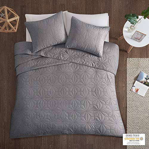 Urban Habitat 100% Cotton Quilt Set Textured Design - All Season, Lightweight Coverlet Bedspread Bedding Set, Matching Shams, King/Cal King(104"x92"), Caden, Reversible Geometric Grey 3 Piece