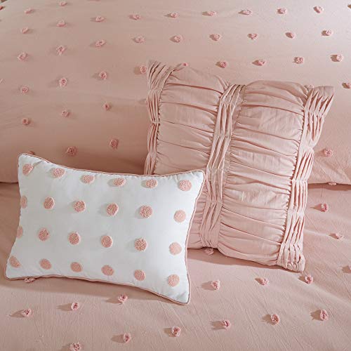 Urban Habitat Duvet Set 100% Cotton Jacquard, Tufts Accent, Shabby Chic All Season Comforter Cover, Matching Shams, Decorative Pillows Brooklyn, Pink Full/Queen(88"x92") 7 Piece