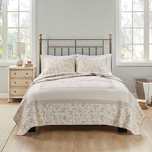 Madison Park Cotton Printed Coverlet Set with Cream and Blush Finish MP13-7716