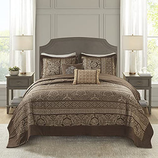 Madison Park - Striped Bedspread Set, Oversize Queen, Brown/Gold