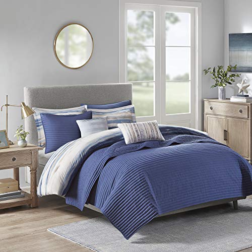 Madison Park Blue Marina 8 Piece Printed Seersucker Comforter and Coverlet Set Collection Full/Queen