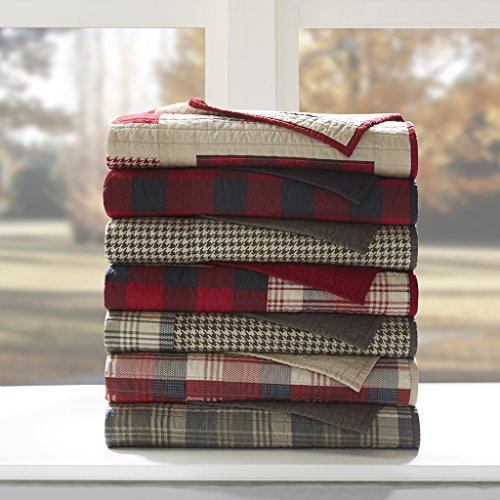 Woolrich Luxury Quilted Throw - Cabin Lifestyle, Patchwork with Moose Design All Season, Lightweight and Breathable Cozy Bedding Layer Throws for Couch Sofa, 50" W x 70" L, Huntington Red