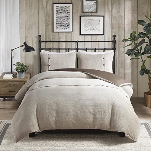 Madison Park 3 Piece Corduroy Queen Duvet Cover Set with Tan Finish MP12-8130
