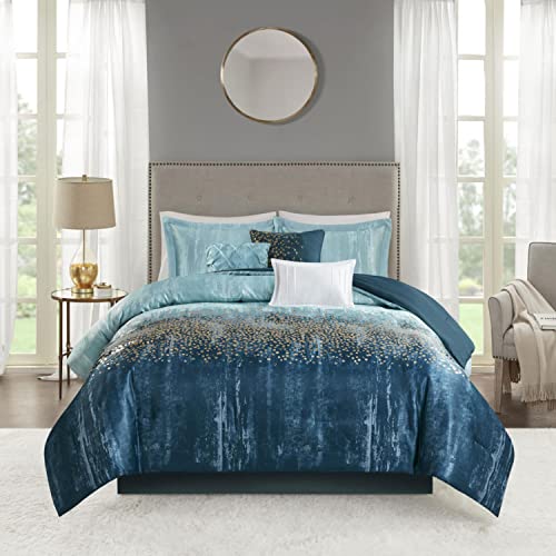 Madison Park Polyester 7-Piece Comforter Set with Navy Finish MP10-7829