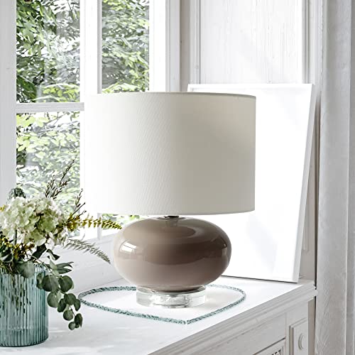 Lalia Home 15.25" Modern Ovaloid Glass Bedside Table Lamp with White Fabric Shade, Gray