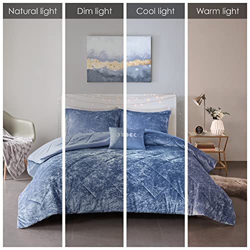 Intelligent Design Felicia Luxe Comforter Velvet Lush Double Sided Diamond Quilting Modern All Season Bedding Set with Matching Sham, Decorative Pillow Twin/Twin XL(68"x90") Blue 3 Piece