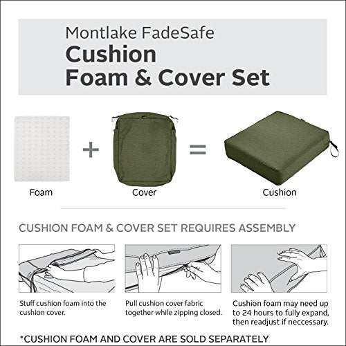 Classic Accessories Montlake FadeSafe Water-Resistant 17 x 17 x 3 Inch Square Outdoor Seat Cushion Slip Cover, Patio Furniture Chair Cushion Cover, Heather Fern Green, Patio Furniture Cushion Covers