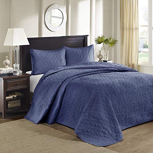 Madison Park Quebec Queen Size Quilt Bedding Set - Navy , Damask – 3 Piece Bedding Quilt Coverlets – Ultra Soft Microfiber Bed Quilts Quilted Coverlet