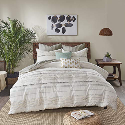 Nea Luxurious Cotton Bedding Set - Mid Century Trendy Geometric Design, All Season Cozy Cover With Matching Shams, Grey/Multi Comforter Set, King/Cal King 3 Piece