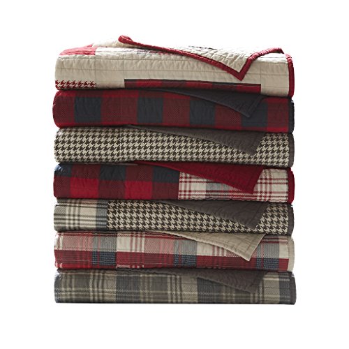 Woolrich Luxury Quilted Throw - Cabin Lifestyle, Patchwork with Moose Design All Season, Lightweight and Breathable Cozy Bedding Layer Throws for Couch Sofa, 50" W x 70" L, Huntington Red