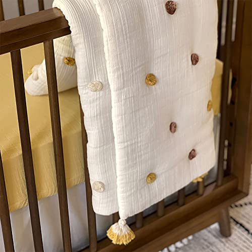 Crane Baby Fitted Sheet, Soft Cotton Fitted Sheet for Cribs and Nurseries, Ochre Yellow, 28”w x 52”h x 9”d
