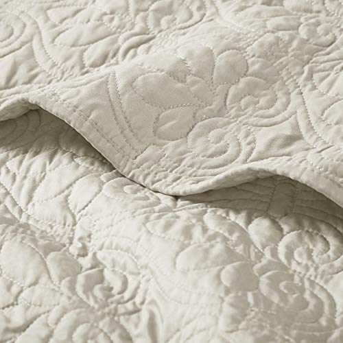 Madison Park Quebec Luxury Oversized Quilted Throw Ivory 60x70 Premium Soft Cozy Microfiber With Cotton Fill For Bed, Couch or Sofa