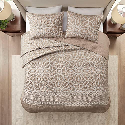Madison Park Polyester Reversible Coverlet Set with Taupe Finish MP13-7713