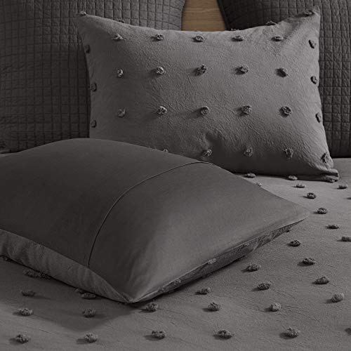 Urban Habitat Cotton Comforter Set-Tufts Pompom Design All Season Bedding, Matching Shams, Decorative Pillows, Full/Queen(88"x92"), Brooklyn, Jacquard Charcoal