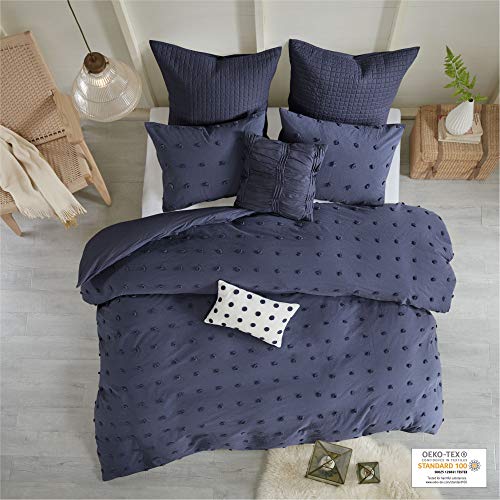 Urban Habitat Cotton Comforter Set-Tufts Pompom Design All Season Bedding, Matching Shams, Decorative Pillows, King/Cal King(104"x92"), Brooklyn, Jacquard Indigo