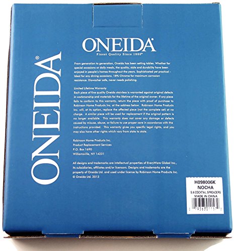 Oneida Nocha Everyday Flatware Cocktail Spreaders, Set of 6, 18/0 Stainless Steel, Silverware Set