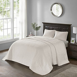 Madison Park Quebec Twin Size Quilt Bedding Set - Ivory, Damask, 2 Piece Bedding Quilt Coverlets