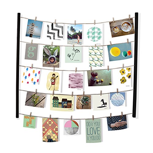 Umbra Hangit Display-DIY Frames Collage Set Includes Picture Wire Twine Cords, Wall Mounts and Clothespin Clips for Hanging Photos, Prints and Artwork, 26"X30", Black