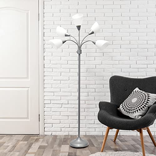 Floor Lamp  5 Light Adjustable Gooseneck Silver Floor Lamp with White Shades, Medusa Lamp