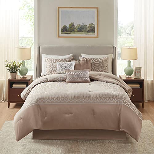 Madison Park Polyester 7 Pieces Jacquard Comforter Set with Taupe MP10-7709