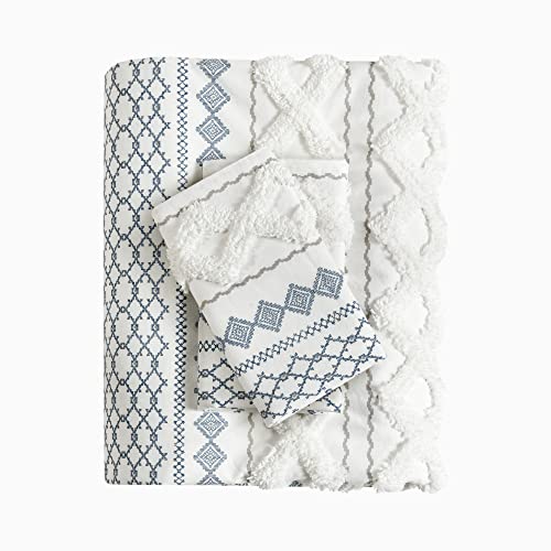 INK+IVY 100% Cotton Duvet Mid Century Modern Design, All Season Comforter Cover Bedding Set, Matching Shams, King/Cal King, Imani Chenille Navy